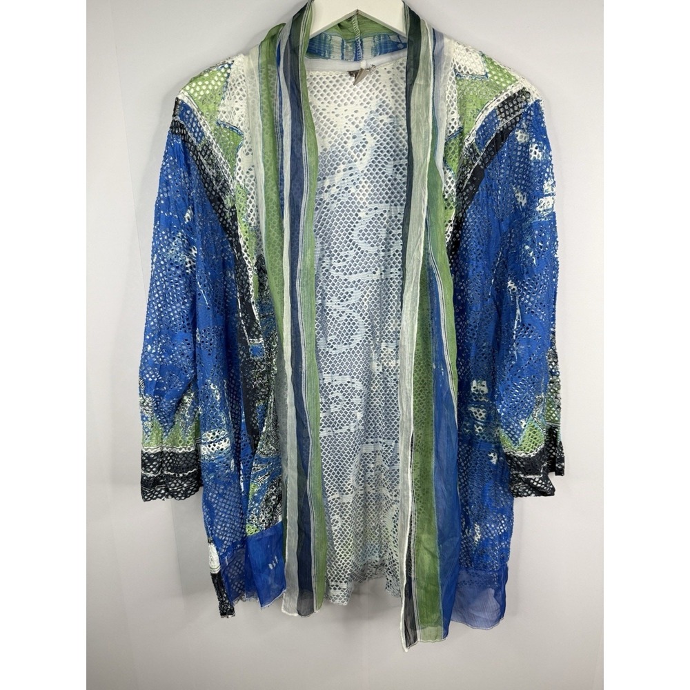 Chico's Womens 2 Sz L Mesh Sheer Cardigan Artsy Wearable Art Statement Piece